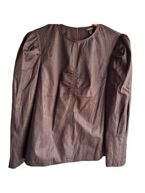 Express Black Textured Long Sleeve Top M Ruched Front Detail Keyhole Neck $60